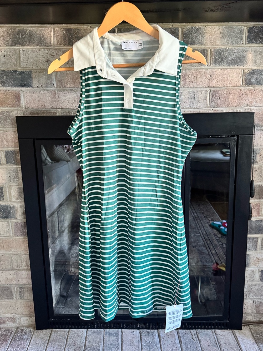 ASOS Green and White Striped Sleeveless Polo Dress